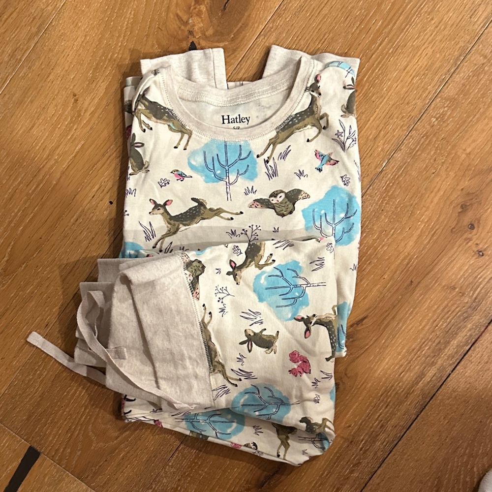 Hatley Cream Pajama Set with Blue and Pink Patterns (worn once!)